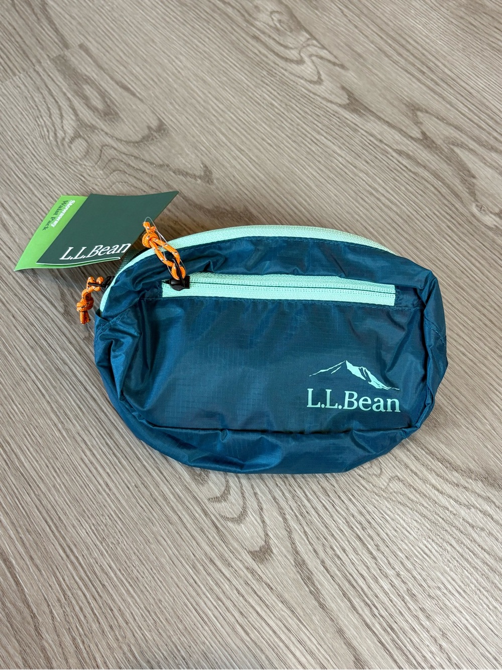 L.L.Bean Teal Zipper Navy Packable Pouch with Orange Pulls